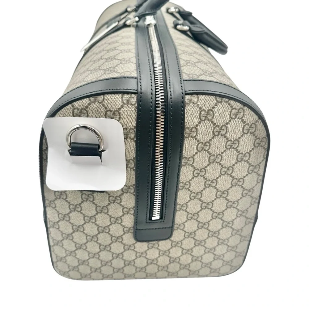 NWT Full Set Gucci GG Supreme Leather Trim X-Large Travel Duffel Bag Beige/Black